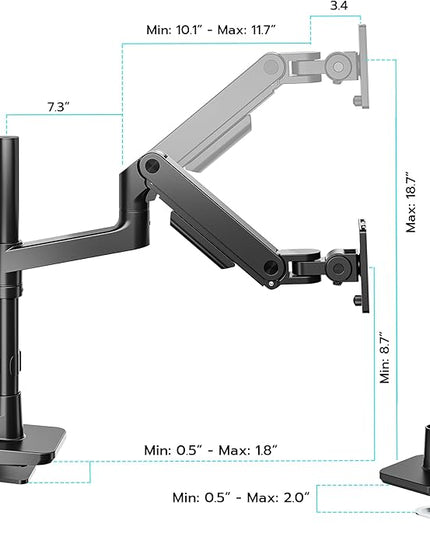 ARES WING Single Monitor Arm Desk Mount for 17-49 Inch Ultrawide Monitors, Heavy Duty Single Monitor Arm Holds 44 lbs, Full Motion Gas Spring Vertical Desk Mount, 75/100 VESA Mount, Black