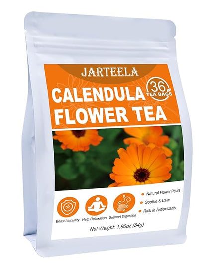 Jarteela Calendula Tea Bags, 1.5g x 36 - Natural, Non-GMO, Caffeine-free - Supports Digestion & Skin Health