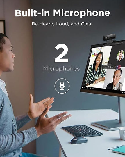 Lenovo 310 FHD Webcam, 1080p, FHD Resolution @30 FPS, Plug-and Play USB Connectivity, 1.8M Cable, 2 Integrated Microphones, External Privacy Shutter, Black