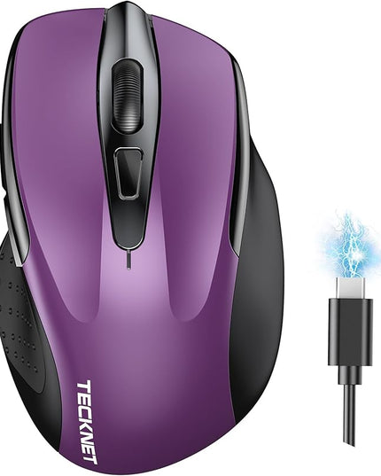 TECKNET Wireless Mouse (BT5.0/3.0 & 2.4G) Rechargeable 4800 DPI Silent USB A & Bluetooth Mouse 6 Buttons, Wide Compatibility - Purple