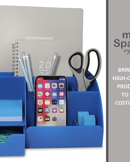My Space Organizers Blue Desk Organizer, 9 Compartments, Office Supplies and Desk Accessories Organizer, Pen Holder Decor Desktop (Blue)