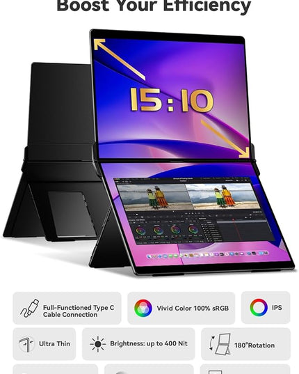 EHOMEWEI X1 Air, 14.2 Inch 2.8K IPS Display, 90Hz Dual-Screen, 400 Nit Brightness, 100% sRGB (Dual-Screen 14.2" No-Touch, 14.2")