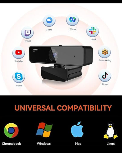 NUROUM V11 2K Webcam for PC, 1080P 60FPS USB Web Camera with Microphone, 1440P@30fps, 90° Wide-Angle, Privacy Cover, Plug&Play for Mac/Laptop/Desktop/Computer, for Zoom/Teams/Google Meet