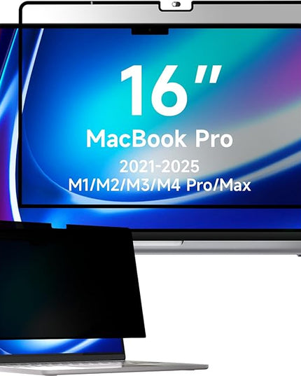 Mamol Privacy Screen for MacBook Pro 16 Inch (2021-2025, M1, M2, M3, M4) - A2991 A2485 A2780, MagicSuction™ Removable Vacuum Adsorption Anti Spy,Anti Glare Anti Blue Light Filter