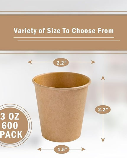 Lamosi 600 Pack 3 OZ Kraft Paper Cups, Disposable Bathroom Cups, Small Mouthwash Cup, Hot/Cold Beverage Cup for Home, Kitchen, Stores