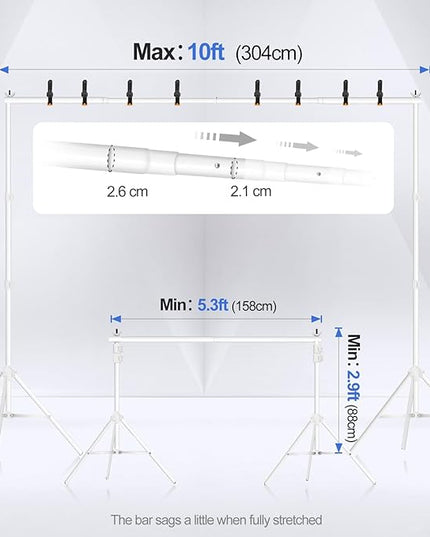EMART Backdrop Stand 10x8.5ft(WxH) Photo Studio Adjustable Background Stand Support kit with 2 Crossbars, 8 Clamps, 2 Sandbags and Carry Bag for Parties, Events Decoration, Wedding, Photography -White