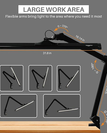 LED Architect Desk Lamp, 4500 Lumens, Dimmable, Metal Swing Arm, 5 Color Temperatures, 50W, Ideal for Task Work, Drafting, Reading, Clamp-on Office Table Lamp with 684 Bright LEDs (Black, CCT)