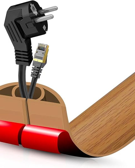 Floor Cord Cover Self Adhesive Cord Hider,3.3FT Cable Management, Extension Strip Protector for Wires, Prevent Cable Trips for Offices, Gyms, Exhibitions Cavity:0.51"(W) x 0.3"(H) Brown Wood