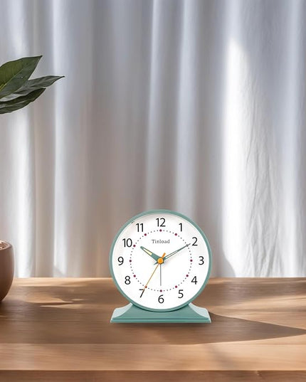 Tinload 4.5" Antique Retro Analog Alarm Clock, Small Silent Bedside Desk Clock with Manual Light, Battery Operated, Snooze, for Living Room, Bedroom, Bedside, Desk(Green)