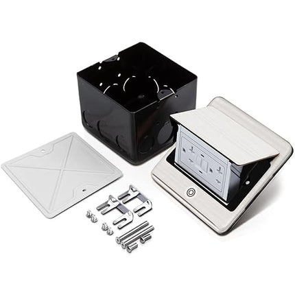 Vagueior Recessed Floor Electrical Outlet Kit,Waterproof Electrical Outlet Covcer Box,Hidden GFCI Outlet+20A Tamper-Resistant Receptacle Outlet with Slow Damping，ETL Certified，Stainless Steel Color
