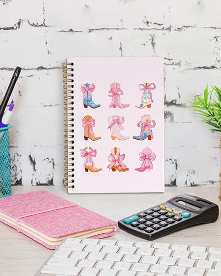 dvhdajed Coquette Western Spiral Notebook, Pink Cowgirl Boots Journaling Notebooks, Preppy Cowgirl Spiral Journal for Girls Women, Girly Western Office School Supplies Gifts, 5.5x8.3 In