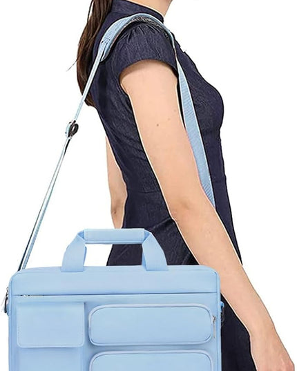 MOSISO Laptop Shoulder Bag 15.6 inch, 15-15.6 inch Computer Bag Compatible with MacBook Pro 16 inch, HP, Dell, Lenovo, Notebook with 2 Raised&1 Flapover&1 Horizontal Pocket&Handle&Belt, Airy Blue