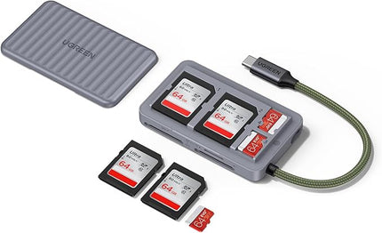 UGREEN USB C SD Card Reader with SD Card Holder, High-Speed Memory Card Reader Adapter with 4 Card Storage Case Holder for Cameras SD/Micro SD Card Compatible with iPhone 16 15, Samsung Galaxy etc