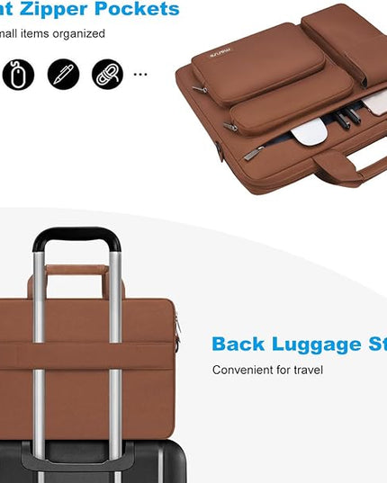 MOSISO Laptop Shoulder Bag 15.6 inch, 15-15.6 inch Computer Bag Compatible with MacBook Pro 16 inch, HP, Dell, Lenovo, Notebook with 2 Raised&1 Flapover&1 Horizontal Pocket&Handle&Belt, Caramel Brown
