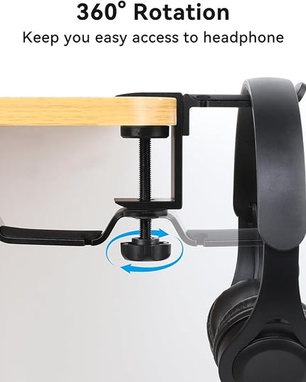 aceyoon Under Desk Headphone Hanger, 360 Degree Swivel Dual Stand, Aluminum Alloy Headset Stand for Desk,Headphone Hook for Gaming Headset,Bag, Black