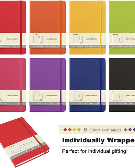 Comix 8 Pack Lined Journal Notebooks for Work, 240 Pages, 5.5"x8.3", Hardcover, A5 Medium College Ruled, Journaling Notebooks for Notes-taking, Fits for Office School Home