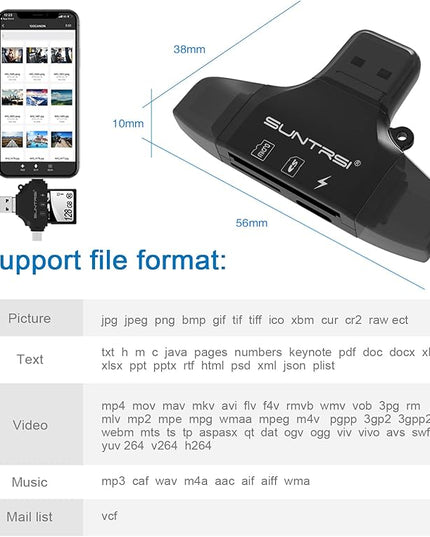 4 in 1 SD Card Reader for iPhone ipad Android Mac PC Camera,Micro SD Card Reader SD Card Adapter Portable Memory Card Reader Trail Camera Viewer for SD and TF Card