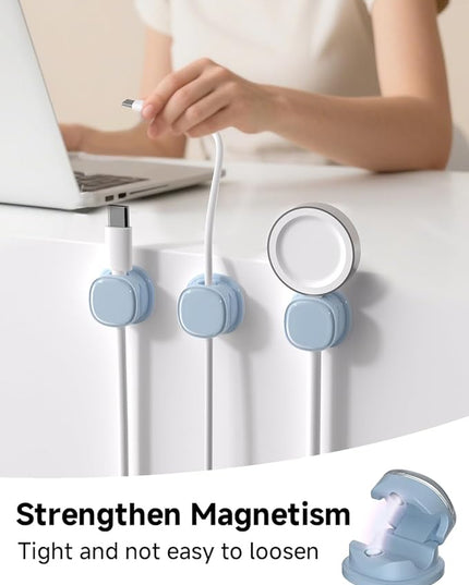 Magnetic Cable Clips, Adjustable Cord Holder Management, Adhesive Wire Keeper Organizer for Home Office Desk Phone PC Car Wall Desktop Nightstand Appliance (9-PCS Blue)