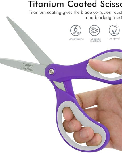 LIVINGO Scissors All Purpose, Student School Scissors, Sharp Titanium Coated Stainless Steel Shears for High Middle School Teacher Crafting, Office Home Sewing Cutting Fabric, 8 inch 3 Pack