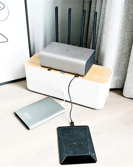 Sourcemall Cable Management Box| Power Stripe Organizer|Cord Organizer Box| Hide and Conceal Power Strips and Electrical Cords from TVs, Computers, and Desks| Keep Pets Safe (White Large)