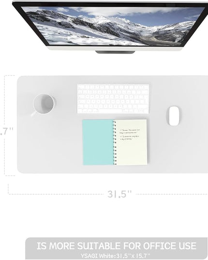 YSAGi Non-Slip Leather Desk Pad, Waterproof Laptop Computer Desk Keyboard Mat, Table Protector Blotter Mat, Large Mouse Pad for Office/Work/Home/Decor(White, 31.5" x 15.7")