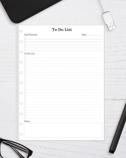 Letter Size TUL Discbound To Do List Refills, 11 Disc Daily Planner Insert, 100Sheets / 200Pages To Do Paper, 100gsm White Paper, 8.5'' x 11''