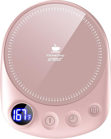 KitchekShop Coffee Mug Warmer - Fastest Heating & Highest Temperature, Coffee Cup Warmer for Desk Auto Shut Off, 4 Temp Settings & 1-12H Timer, Smart Electric Beverage Warmer for Coffee, Tea (Pink)