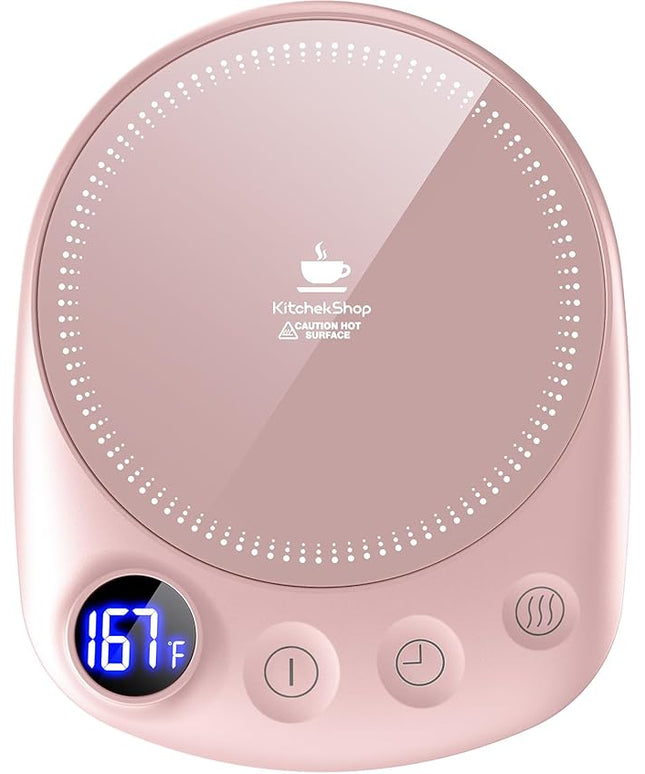 KitchekShop Coffee Mug Warmer - Fastest Heating & Highest Temperature, Coffee Cup Warmer for Desk Auto Shut Off, 4 Temp Settings & 1-12H Timer, Smart Electric Beverage Warmer for Coffee, Tea (Pink)