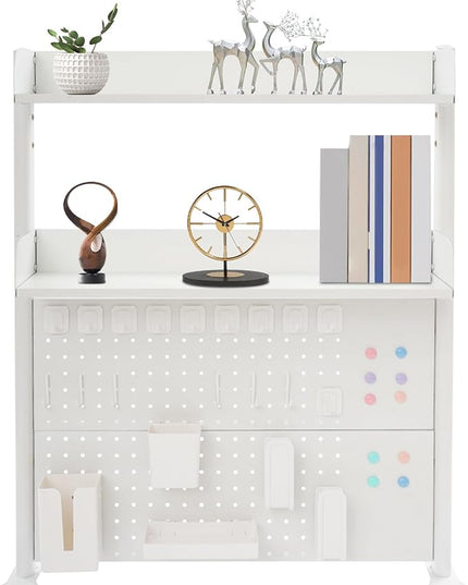 Clamp On Desk Organizer with Pegboard, 2-Tier Tabletop Shelf for Home & Office, Steel and MDF Construction with 44 lbs Capacity, White