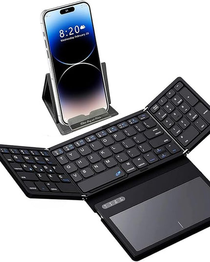 XUZHID Foldable Wireless Keyboard with Large Touchpad and Numeric Keypad Auto Sleep for Tablets, Smartphones, Laptops