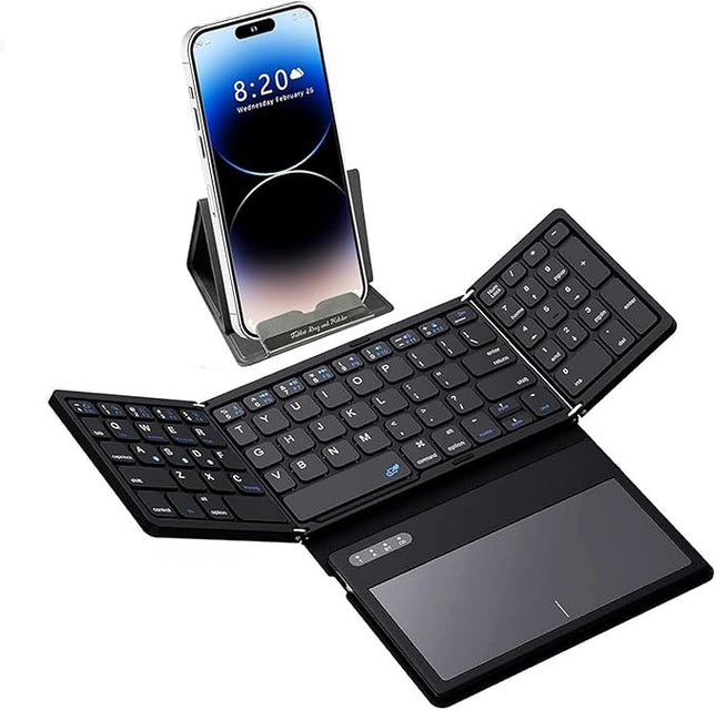 XUZHID Foldable Wireless Keyboard with Large Touchpad and Numeric Keypad Auto Sleep for Tablets, Smartphones, Laptops