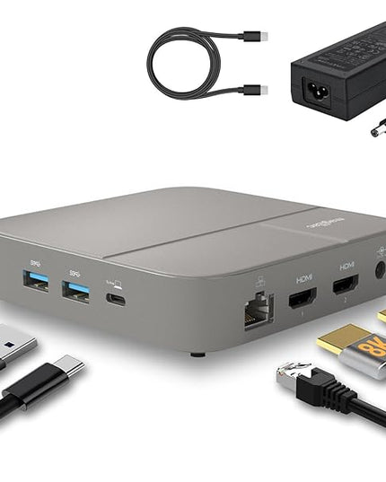 USB C Docking Station Dual Monitor 4K@60Hz or Single 8K@30Hz with 2 HDMI for Windows Laptops,11-in-1 Laptop Docking Station with 5 USB A/C, SD, Gigabit Ethernet, Audio, 130W AC Power Supply