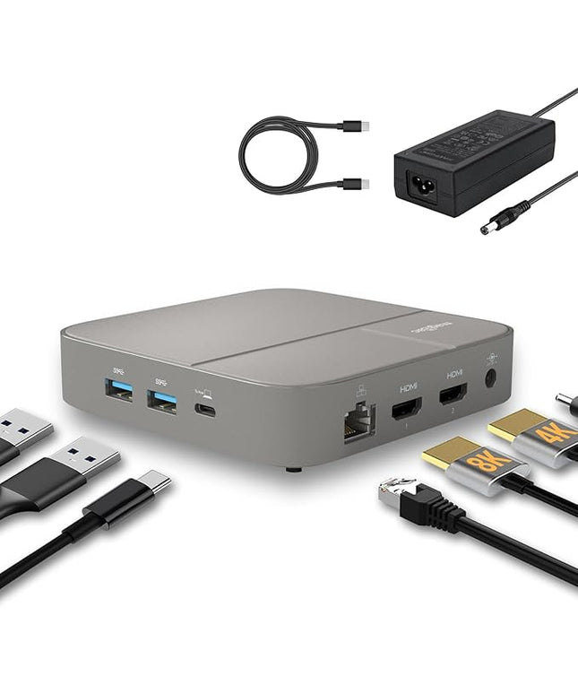 USB C Docking Station Dual Monitor 4K@60Hz or Single 8K@30Hz with 2 HDMI for Windows Laptops,11-in-1 Laptop Docking Station with 5 USB A/C, SD, Gigabit Ethernet, Audio, 130W AC Power Supply