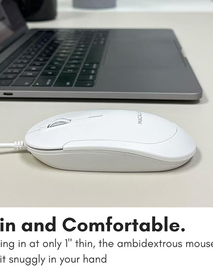Macally Wired USB C Mouse for Mac and PC - Slim, Quiet, and Reliable - Type C Mouse for MacBook Pro/Air, iMac, Apple iPad, Laptop, Computer Desktop with 3 Button, Scroll Wheel, USBC, and 4 DPI Mode