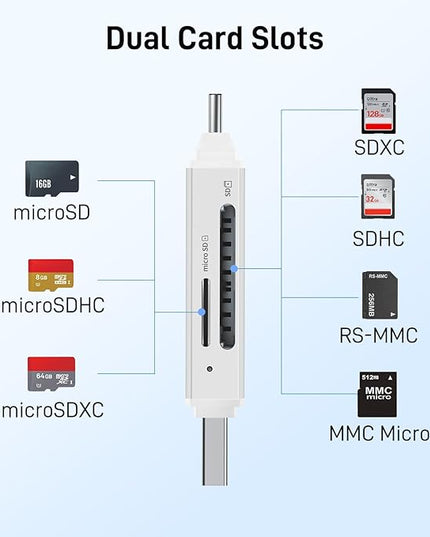 acer SD Card Reader USB C, Dual Slots USB 3.0 Type C to Micro SD Card Adapter, Memory Card Reader for MicroSD, SDHC, SDXC, Compatible with Laptop, PC, iPhone16/15, MacBook, iPad Pro, Android-Silver