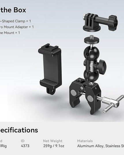 SMALLRIG Camera Mount Kit, Ball Head Magic Arm With Clamp, Super Clamp With Non-Slip Threads for GoPro, Webcam, Camera, Phone, Monitor and Light