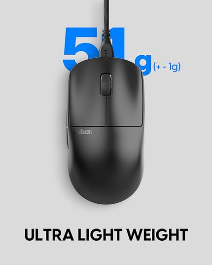 Pulsar Gaming Gears X2 Wired Gaming Mouse, Ultra Lightweight, Optical Switch, 26000 DPI, Motion Sync, PAW3395 Sensor (Medium, Wired, Black)