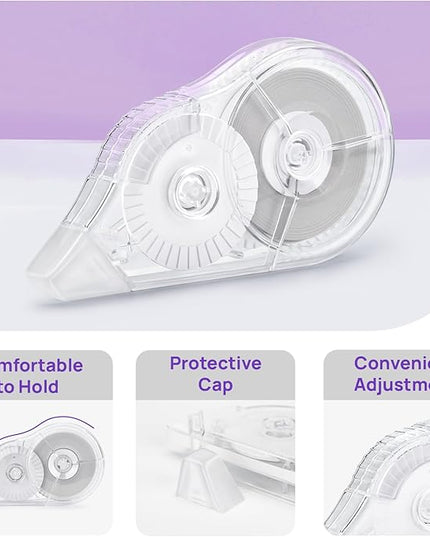 JEFURE 6 Pcs Correction Tape, 98.43 Ft White Wrong Out Tear-Resistant Bulk, Instant Corrections Easy To Use Applicator for School, Office, Note Taking, Journal (Tape Width 0.2 in，Clear)