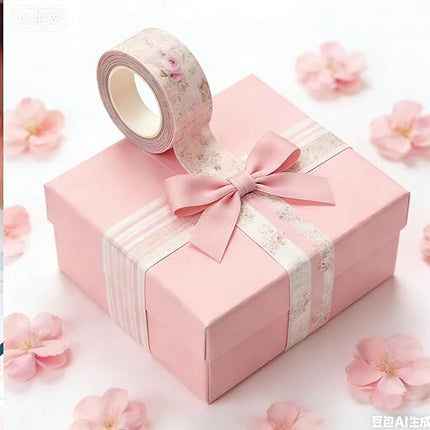 YooNotee 12 Rolls Watercolor Floral Washi Tape Set 15 mm Vintage Flower Decorative Masking Tape for Arts DIY Craft Scrapbook Envelope Party Supplies Gift Wrapping(Pastel Pink,Tea Party)