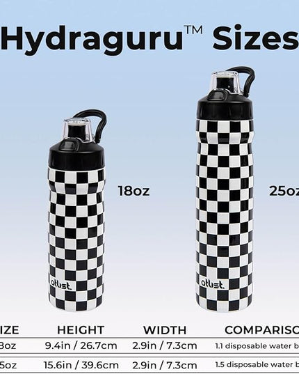 Magnetic Water Bottle with Straw 18 oz - Stainless Steel Insulated Tumbler for Gym & Bike (Fits Holders) - Leak Proof Pop-Up Lid, 2-in-1 Sip or Chug, Handle & Cute Black Checkered Print