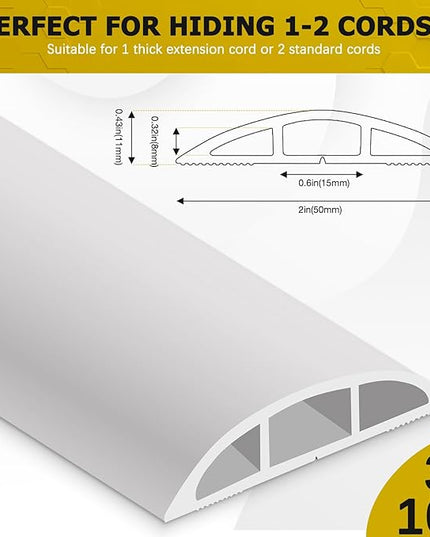 Floor Cord Cover 10FT Cord Covers for Wires on Floor Protect Wires & Prevent Trip Hazards, Easy to Cut for Home, Office, School, Concerts, Cavity W0.6in x H0.32in
