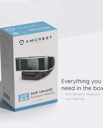 Amcrest 5-Megapixel Webcam with Microphone, Web Cam USB Camera, Computer HD Streaming Webcam for PC Desktop & Laptop w/Mic, Wide Angle Lens & Large Sensor for Superior Low Light (AWC5100)