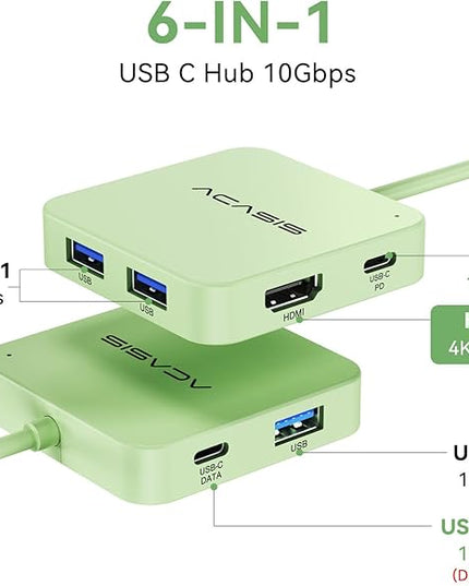 USB C Hub, Multiport Adapter with 4K@60 HDMI, 100W Power Delivery, 3 USB A+1 USB-C 3.1 Data Port, USB to HDMI Adapter for MacBook, Dell, Lenovo, Surface, iPad PRO, XPS (Green)