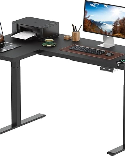SANODESK 63-Inch Large Dual Motor L-Shaped Electric Height Adjustable Standing Desk - Reversible Panel - Black Top/Black Frame - Ideal for Gaming, Home Office or Computer Workstation