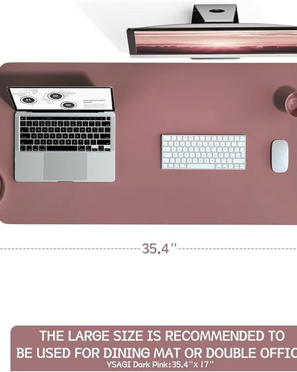 YSAGi Non-Slip Leather Desk Pad L Size, Waterproof Laptop Computer Desk Keyboard Mat, Table Protector Blotter Mat, Large Mouse Pad for Office/Work/Home/Decor(Dark Pink, 35.4" x 17")