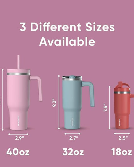 Hydrapeak Voyager 40 oz Tumbler with Handle and Straw Lid | Reusable Stainless Steel Water Bottle Travel Mug Cupholder Friendly | Insulated Cup (Bubblegum)