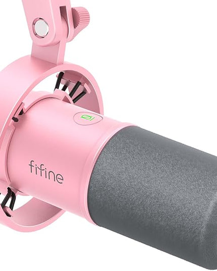 FIFINE XLR/USB Dynamic Microphone, Studio XLR Vocal Podcast Microphone for Recording, USB Streaming Mic with Mute Button, Gain Knob, Headphones Monitoring for Voice-Over, Video-Amplitank K688 Pink