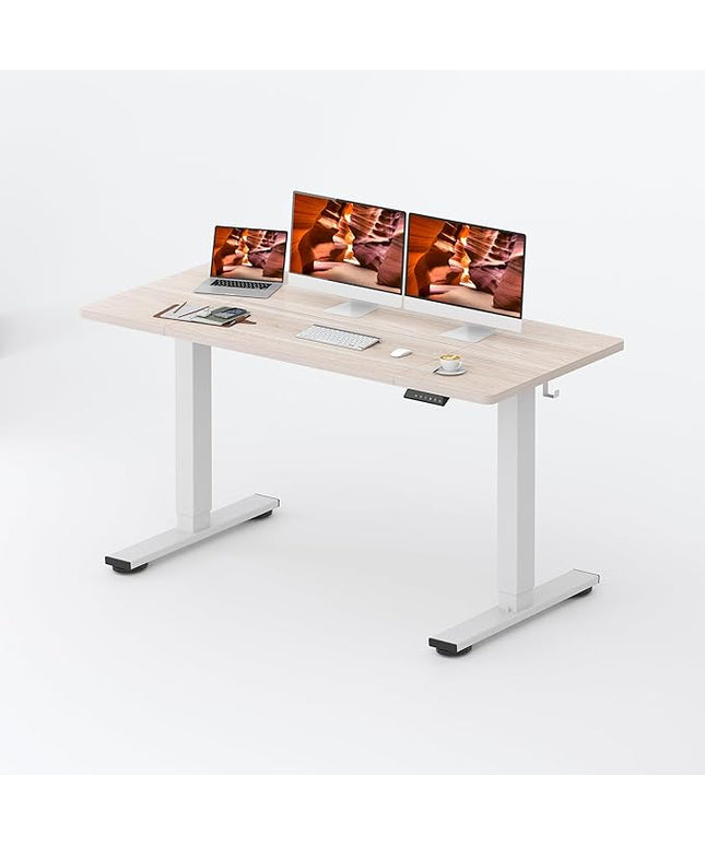 Standing Desk,Large 63x31 Inches Height Adjustable Stand Up Desks with Cable Management, Home Office Computer Desk with Cup Holder & Memory Preset, White Wood Grain