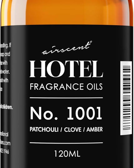 AirScent Hotel Diffuser Oil No. 1001 - Patchouli Clove Amber - Hotel Scent Dupe - Premium Fragrance Oil for Ultrasonic and Waterless Diffusers- 120 mL, 4 fl oz Glass Dropper Bottle