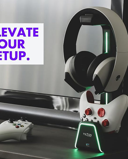 Tilted Nation 3 in 1 Gaming Headset and Controller Stand for PS5 and Xbox Series X Charging Station - Game Controller Holder and Headphone Stand for Desk with PlayStation and Xbox Magnetic Charger